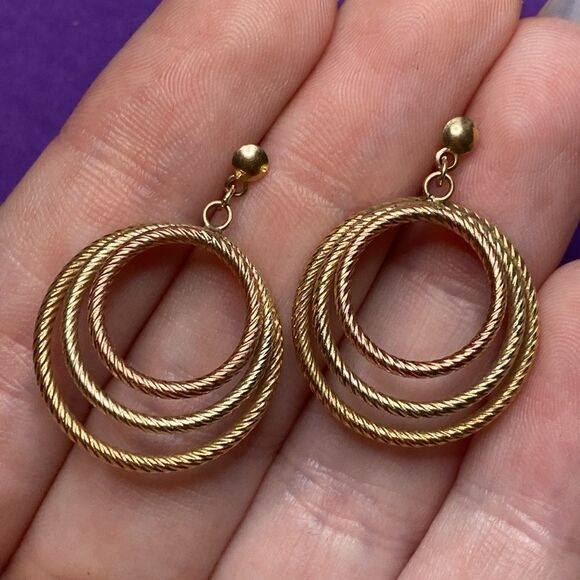 💛 Classic 10k Tri Colour Gold Circle Earrings - Picture 1 of 4